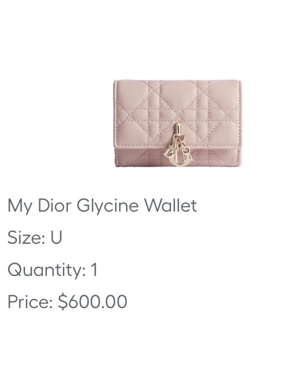 Dior Glycine Quilted Leather Wallet in Pale Pink with Gold Hardware